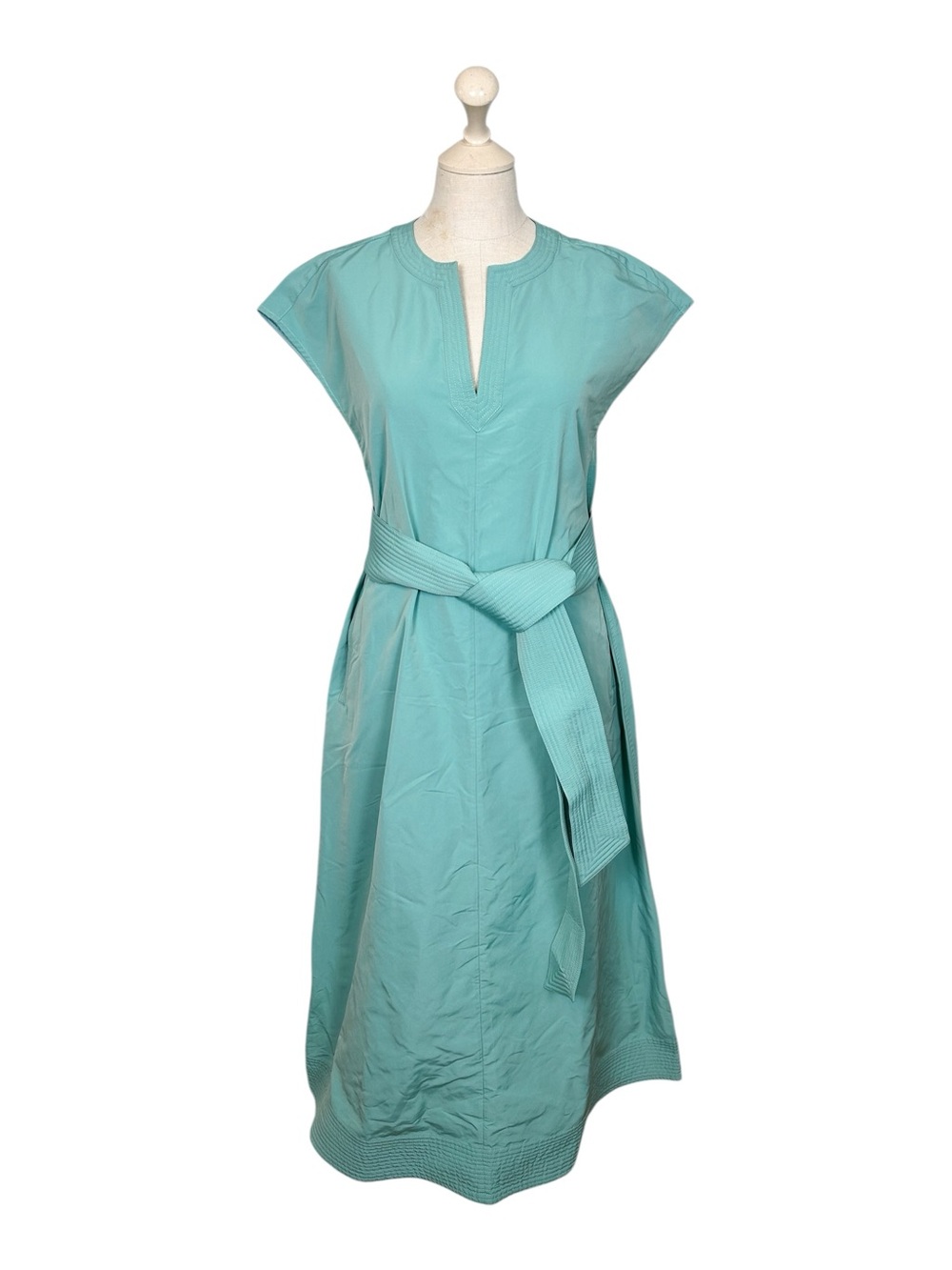 NWT ANN MASHBURN Cap Sleeve Tie-Waist Midi Dress Turquoise